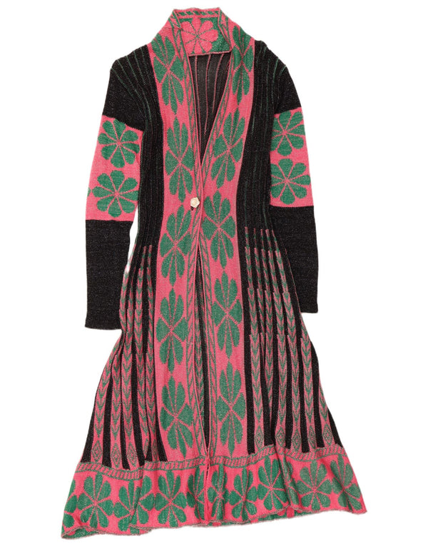 Pulover cardigan cu paragate vintage pentru femei UK 8 mic, negru, floral