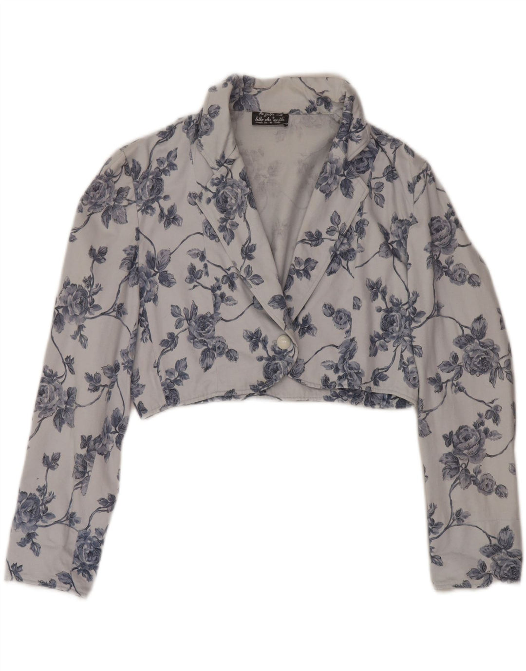 Jachetă Bolero Vintage pentru femei cu 1 nasture UK 14 Medium Blue Floral