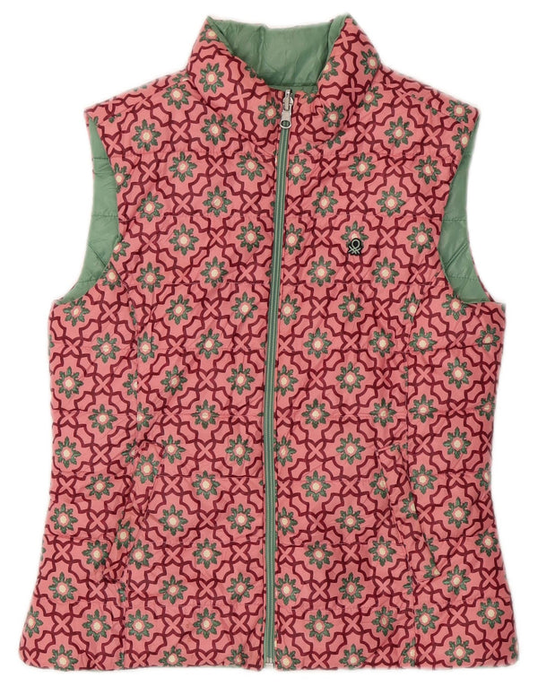 Gilet Captusit Reversibil Fete Benetton 10-11 Ani XL Roz Floral Modern