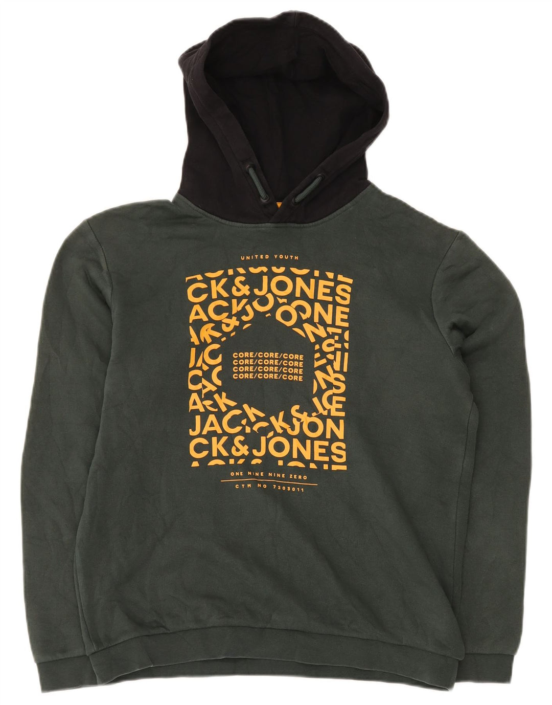 JACK & JONES Pulover cu glugă cu grafic pentru băieți 15-16 ani, color verde