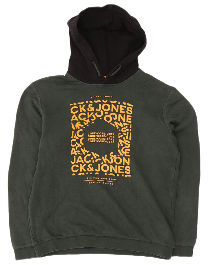 JACK & JONES Pulover cu glugă cu grafic pentru băieți 15-16 ani, color verde