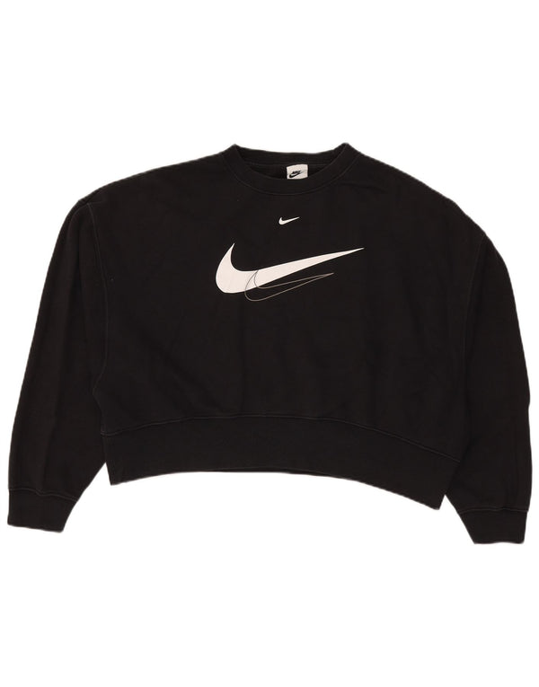 Pulover Nike Crop Graphic Loose Fit pentru femei UK 6 XS Bumbac negru