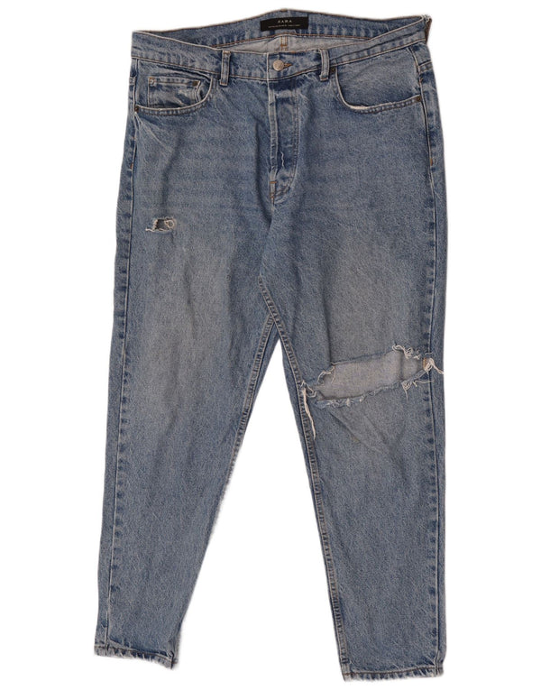 Blugi conici învechiți pentru bărbați Zara EU 46 XL W36 L29 Albastru