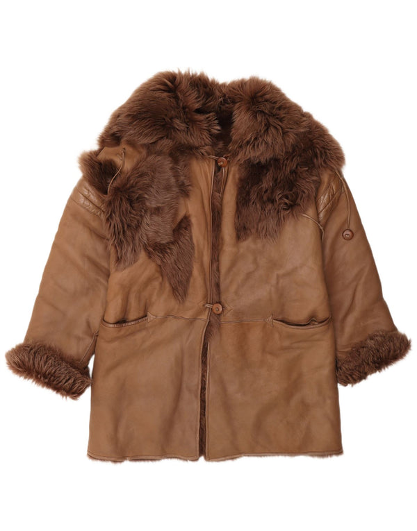 Palton vintage pentru femei din shearling IT 42 maro mediu