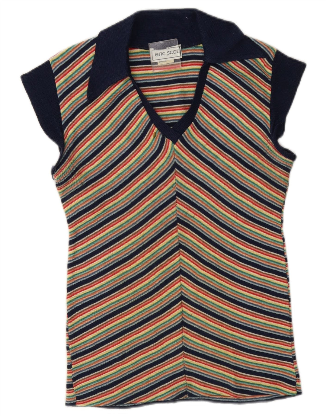 Bluză din tricot vintage pentru femei UK 12 Medium, cu dungi multicolore