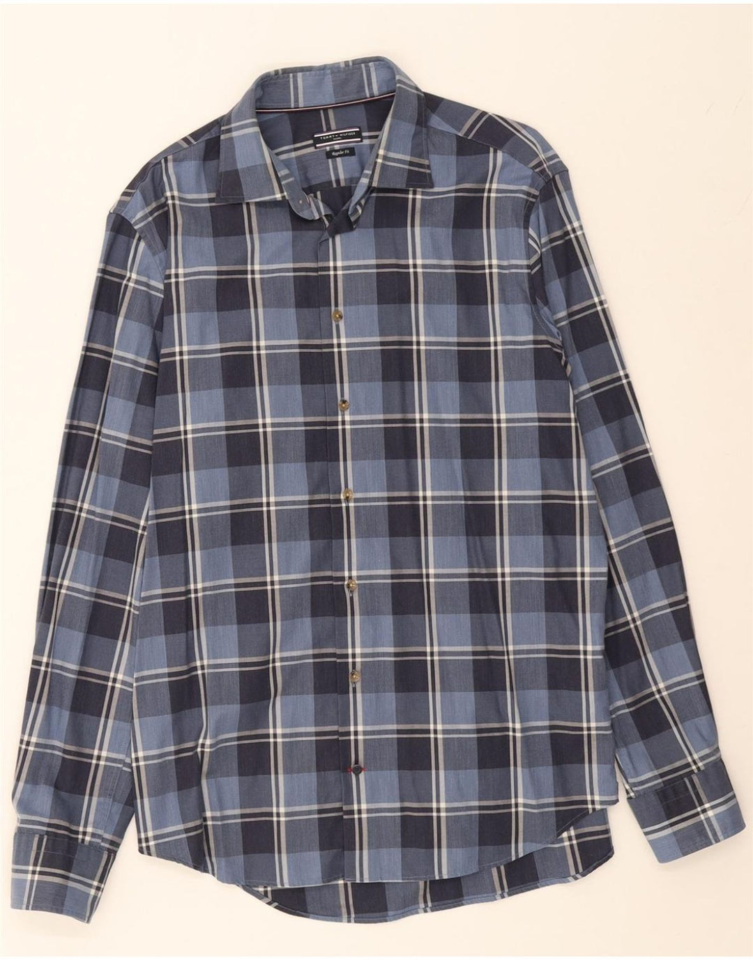 TOMMY HILFIGER Mens Tailored Shirt Size 41 16 Large Navy Blue Check Vintage Tommy Hilfiger and Second-Hand Tommy Hilfiger from Messina Hembry 