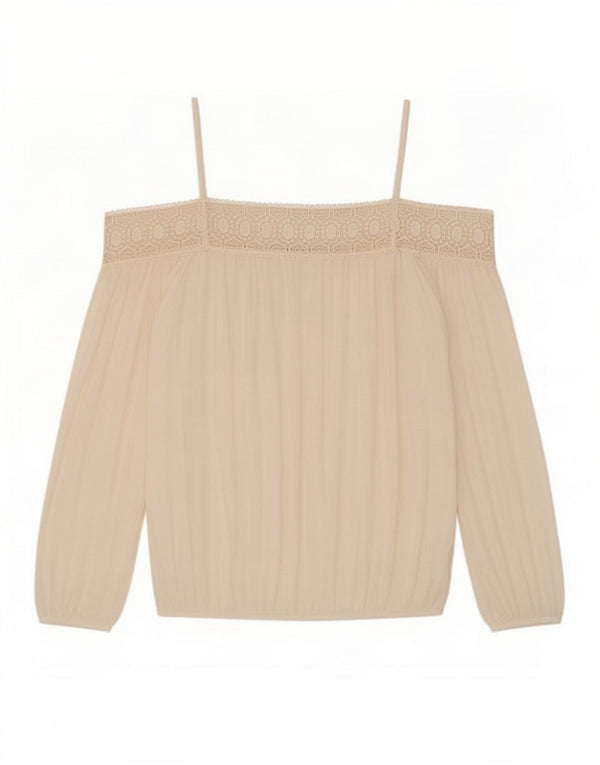 Top pentru femei Zara, cu mâneci 3/4, supradimensionat, cu umeri, UK 10, mic, alb, viscoză
