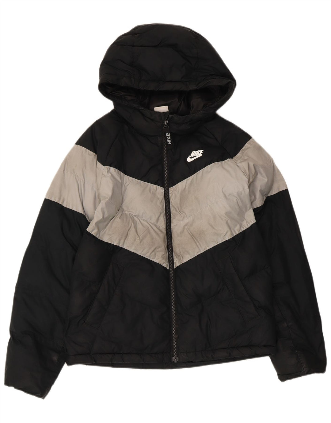 Jachetă căptușită cu glugă Nike pentru băieți 12-13 ani, mare, negru, colorblock