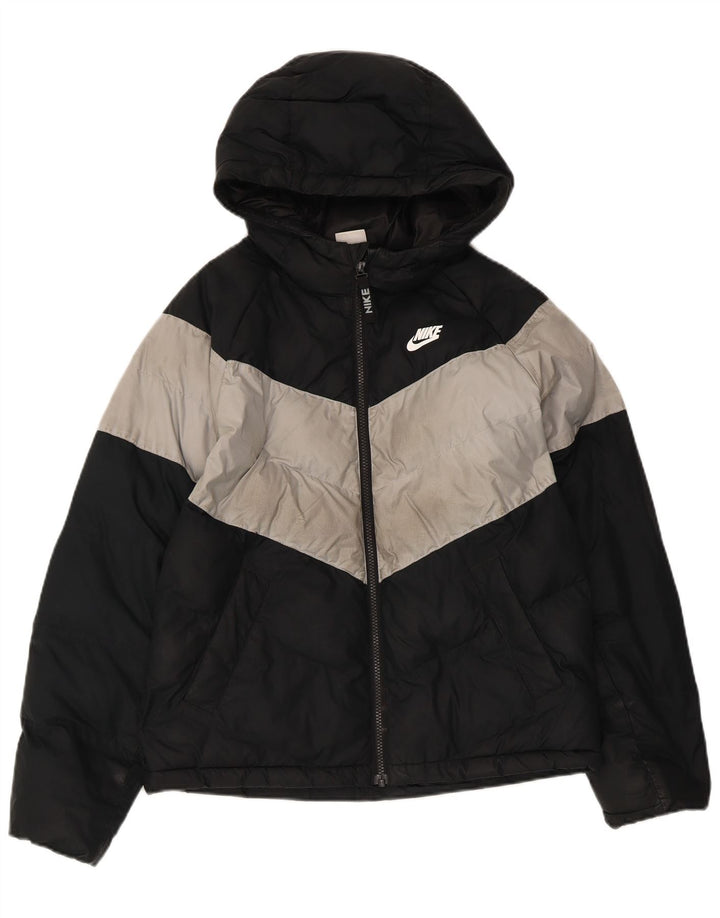 Jachetă căptușită cu glugă Nike pentru băieți 12-13 ani, mare, negru, colorblock