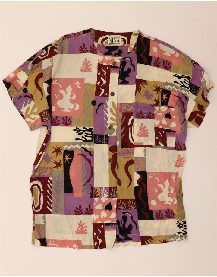 Bluză cămașă cu mânecă scurtă pentru femei Nina UK 18 XL, multicoloră, mozaic