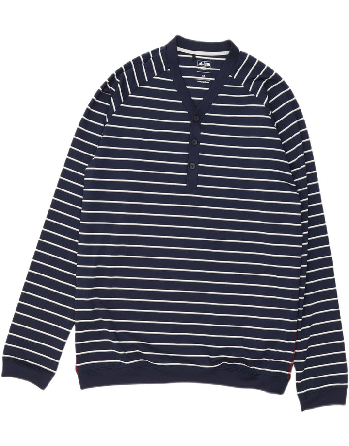 Hanorac pentru bărbați Adidas Climalite Jumper mare, bleumarin, poliester cu dungi