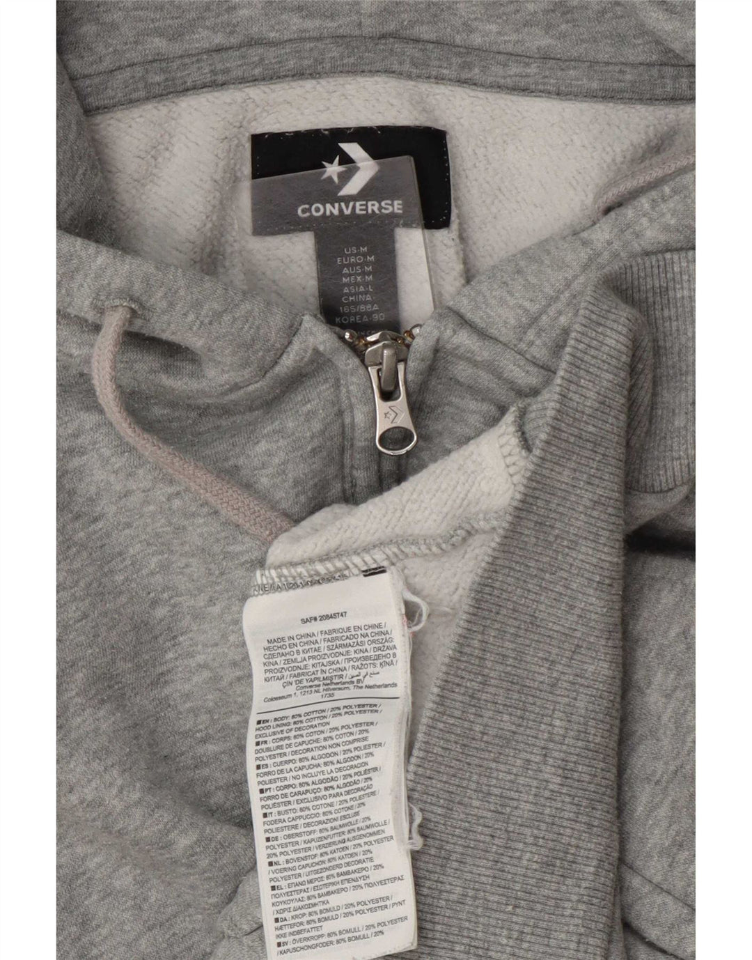 Pulover Converse pentru femei, cu fermoar, cu capota, UK 14, bumbac cu pete gri mediu