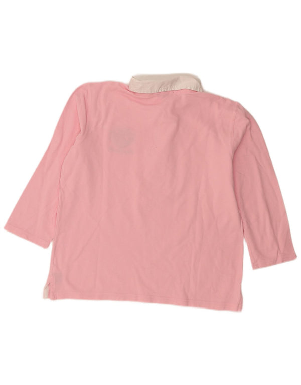 Tricou polo Ralph Lauren pentru femei cu grafică de rugby UK 16, mare, roz colorblock