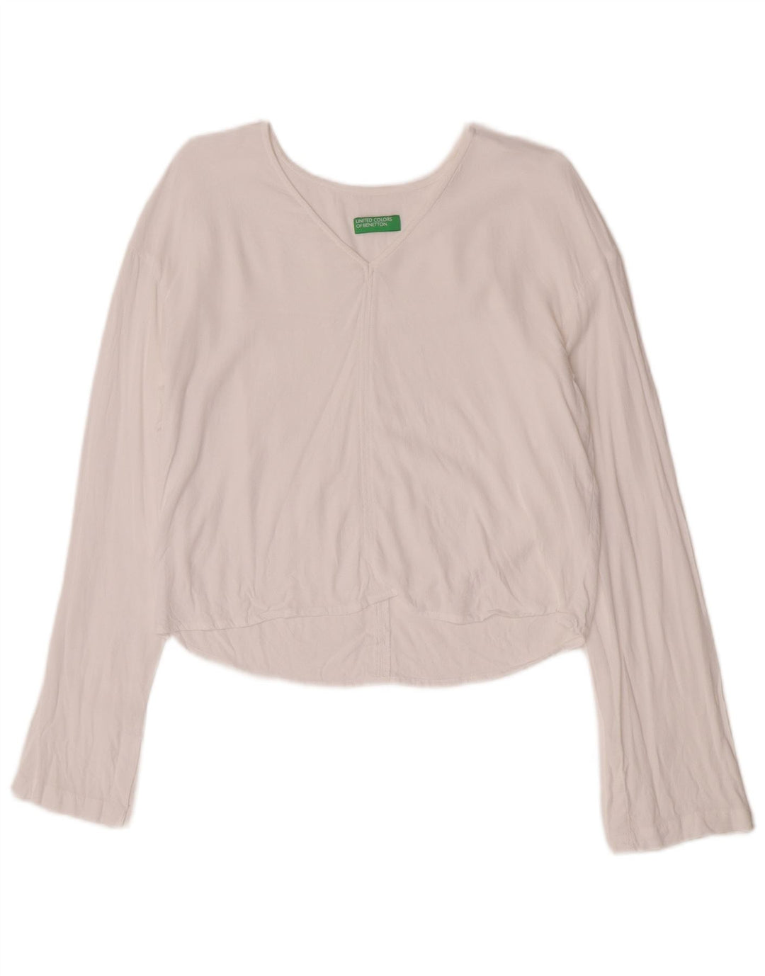 Crop Top pentru femei Benetton cu mânecă lungă UK 10 Small White Viscose