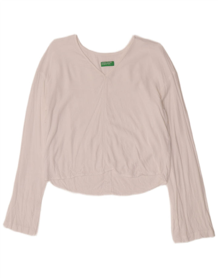 Crop Top pentru femei Benetton cu mânecă lungă UK 10 Small White Viscose