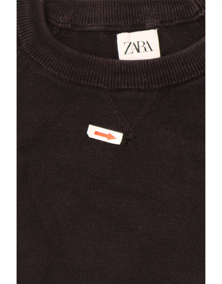Pulover ZARA pentru bărbați, cu gât crew, bumbac maro mediu