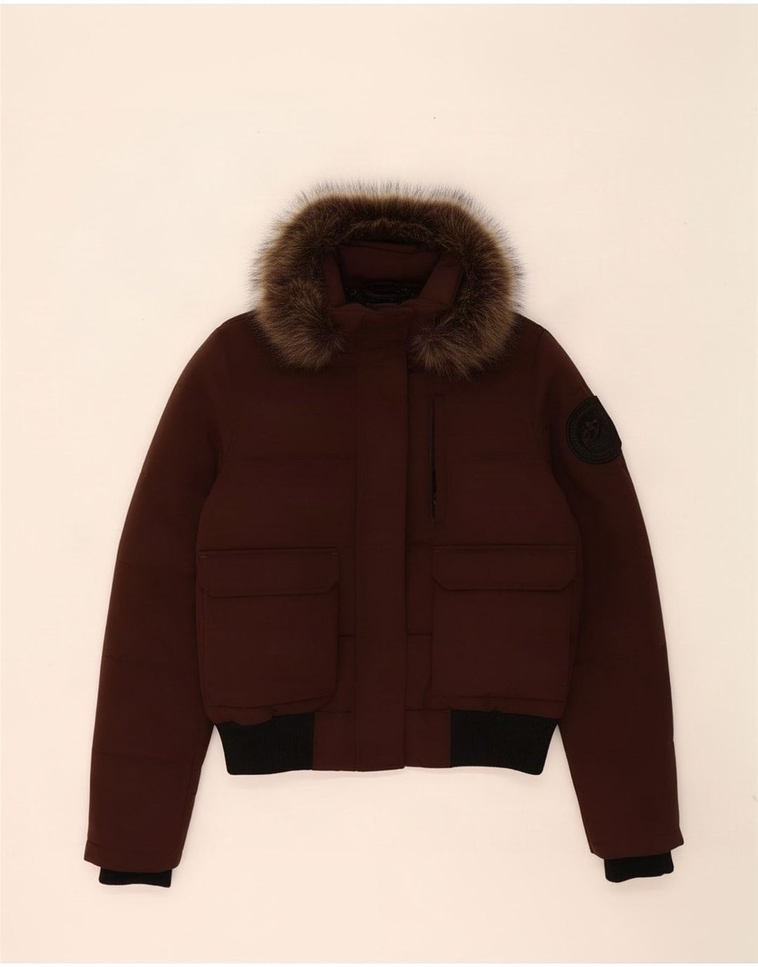 Superdry Jachetă căptușită cu glugă pentru femei UK 12 Medium Brown Colourblock
