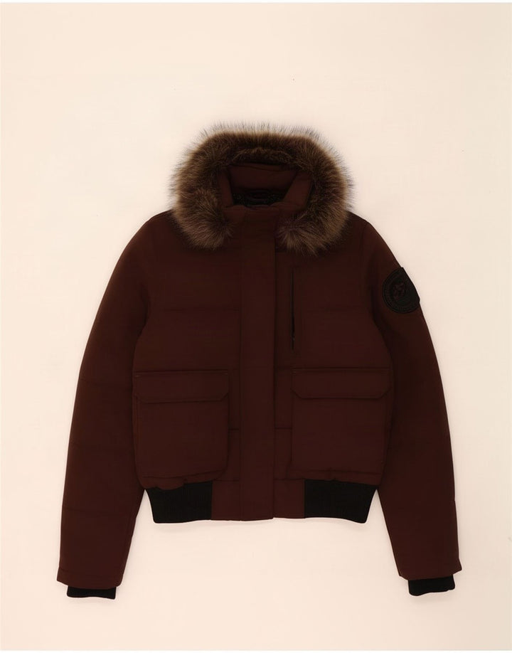 Superdry Jachetă căptușită cu glugă pentru femei UK 12 Medium Brown Colourblock