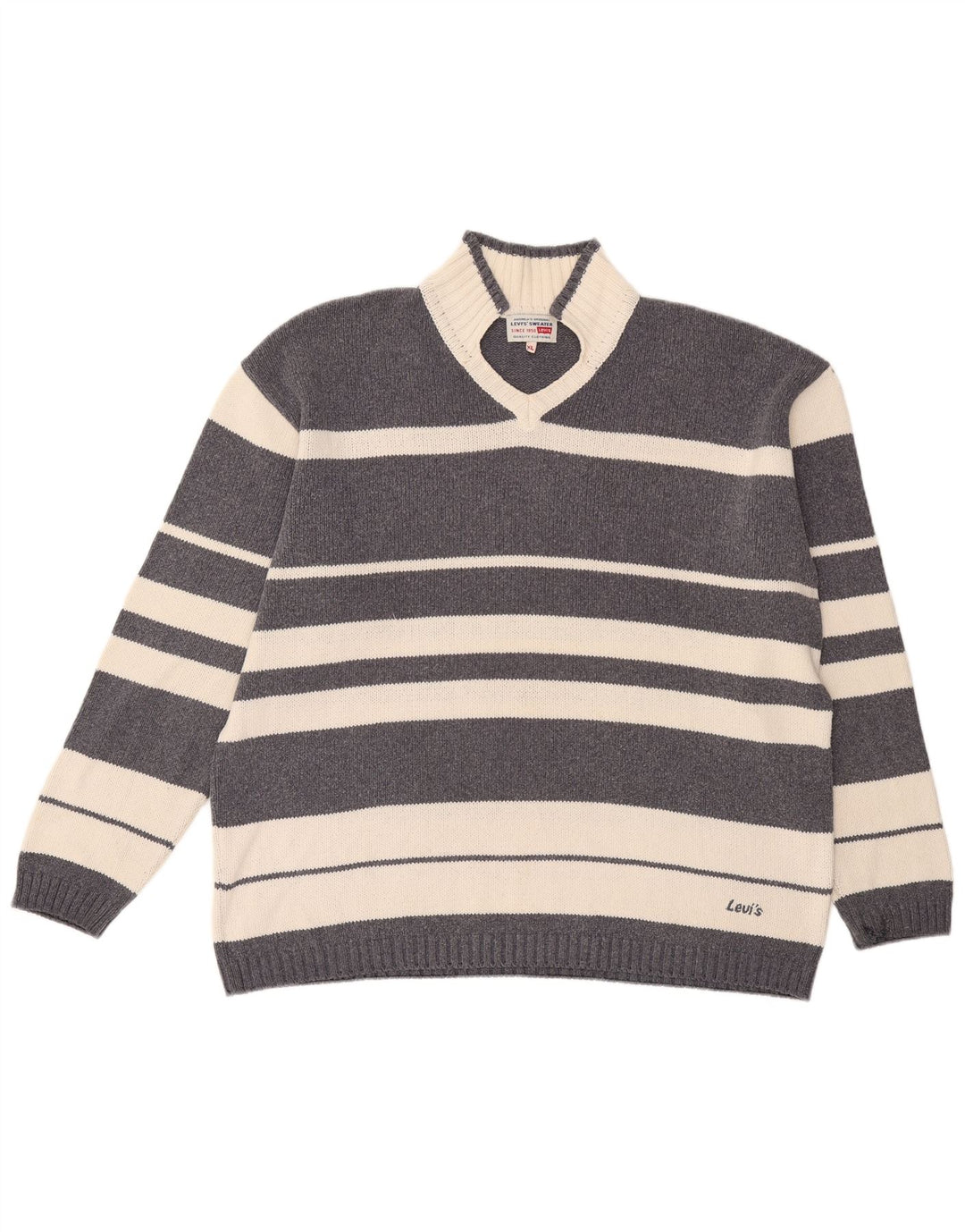 Pulover pentru bărbați Levi's cu decolteu în V, XL, bumbac cu dungi gri