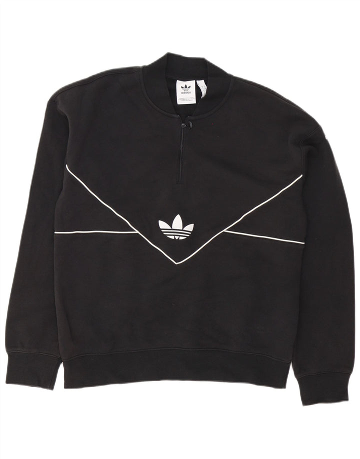 Hanorac pentru bărbați Adidas, cu fermoar, cu gât, bumbac mediu negru