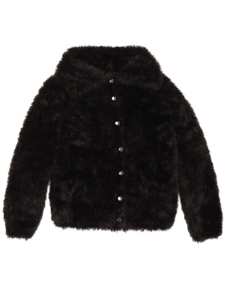 Jachetă vintage de blană artificială pentru femei UK 10 Small Black