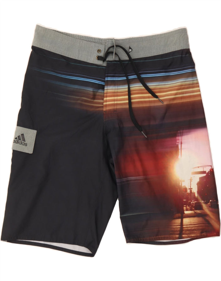 ADIDAS Mens Graphic Swimming Shorts Medium Black Striped Polyester Vintage Adidas and Second-Hand Adidas from Messina Hembry 