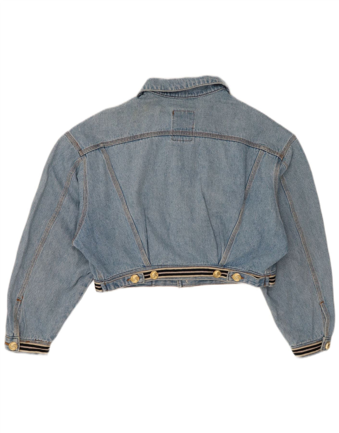 Jachetă de denim cu grafică vintage pentru femei UK 14, bumbac albastru mediu