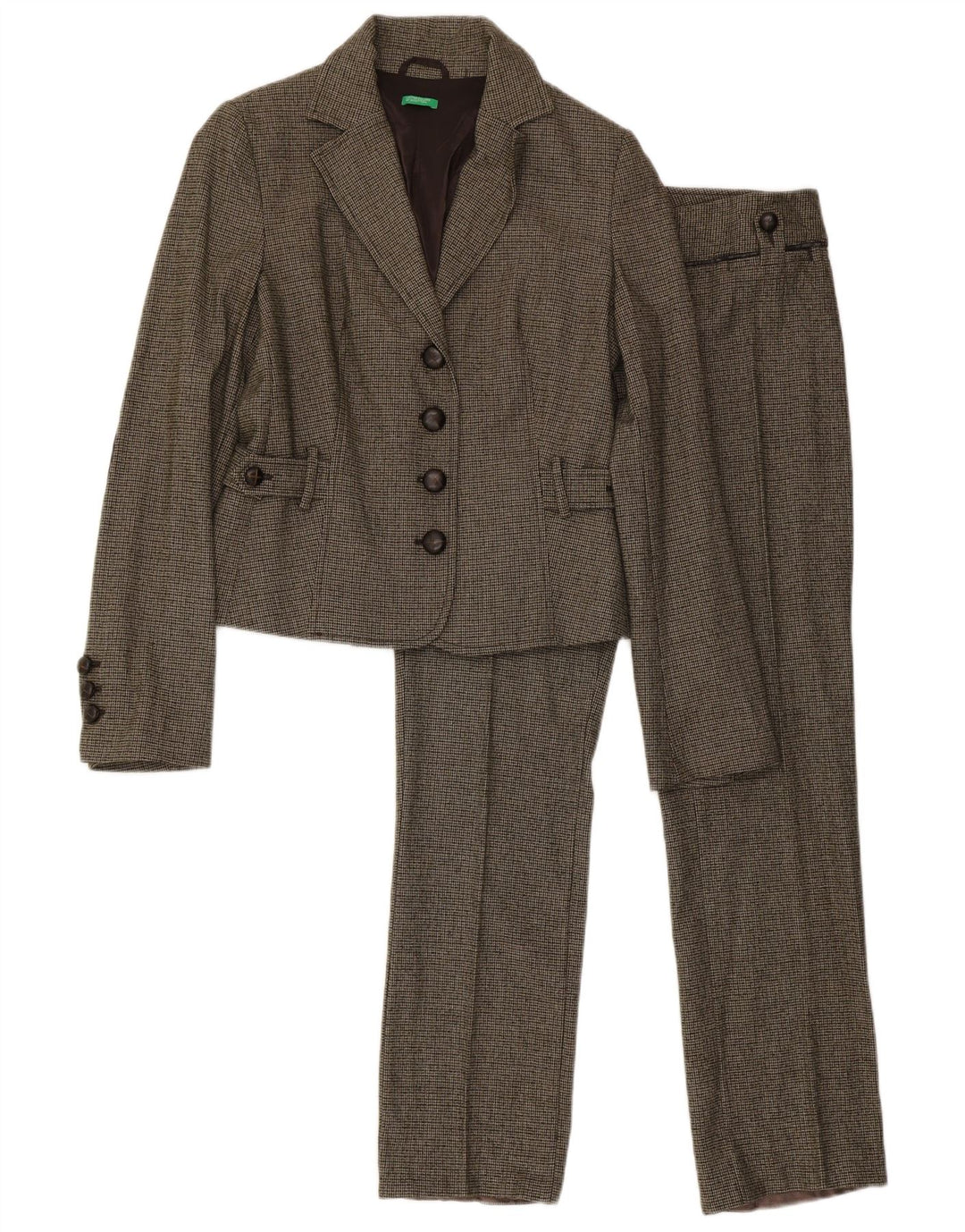 Costum 2 piese Benetton pentru femei IT 44 Medium W32 L31 Green Houndstooth