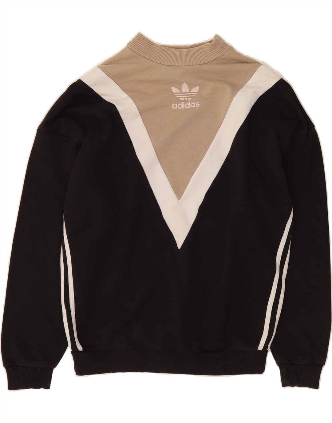 ADIDAS Womens Sweatshirt Jumper UK 14 Medium  Black Colourblock Cotton Vintage Adidas and Second-Hand Adidas from Messina Hembry 