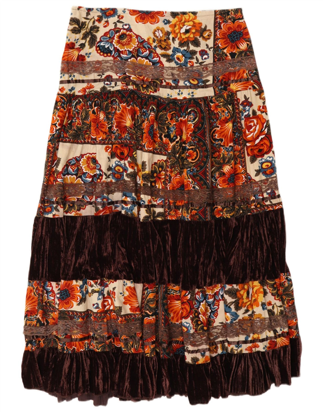 Fusta cu etaje vintage pentru femei W32, mare, multicoloră, florală