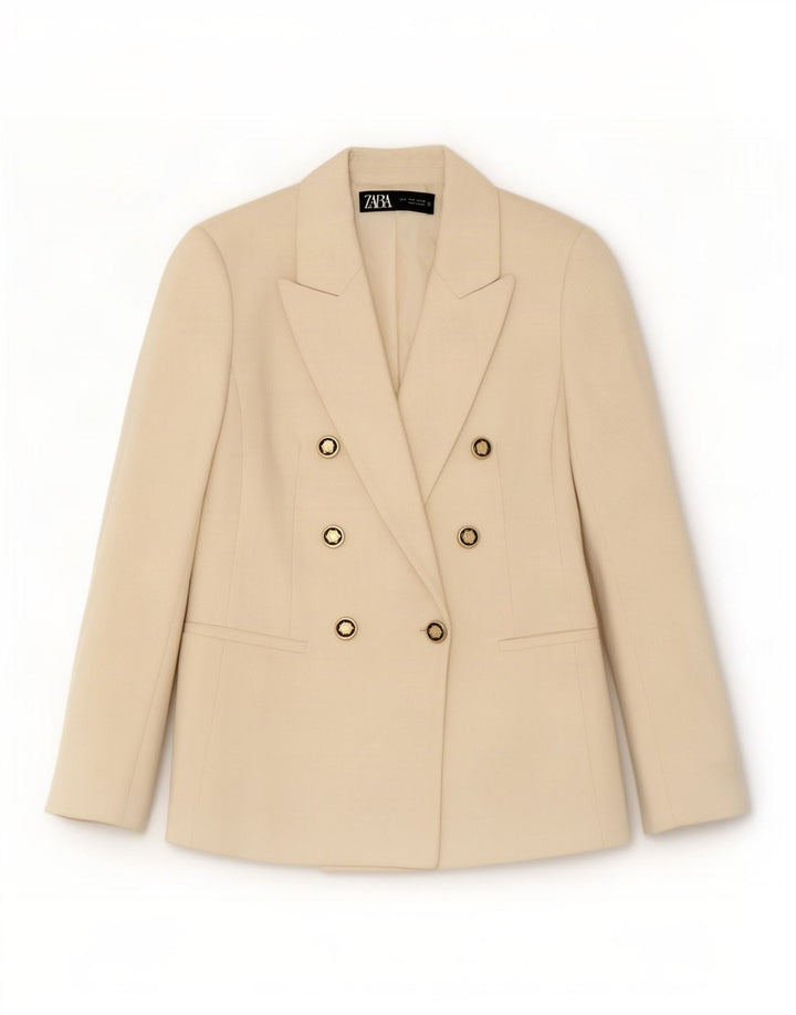 Jachetă Blazer pentru femei Zara, cu două piepturi, UK 10, poliester alb, mic