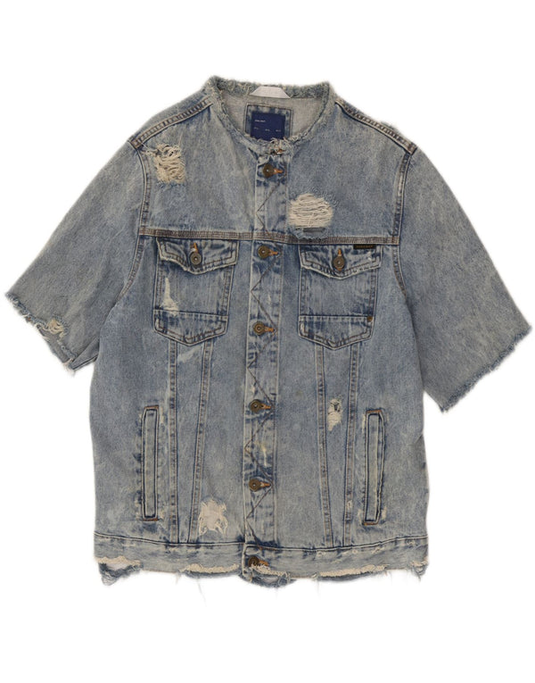 Jachetă de blugi cu mânecă scurtă pentru bărbați Zara UK 42 XL Bumbac albastru