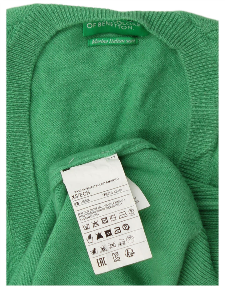 Pulover pentru femei cu decolteu în V BENETTON UK 6 XS Lână virgină verde