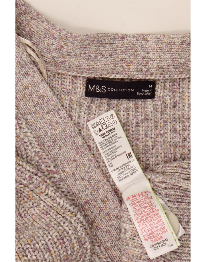 MARKS & SPENCER Pulover cardigan pentru femei UK 14, bumbac cu pete gri mediu