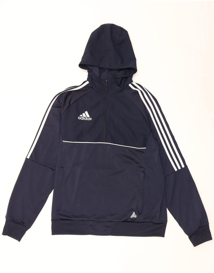 Pulover pentru bărbați Adidas, cu fermoar și gât, poliester, albastru, mediu