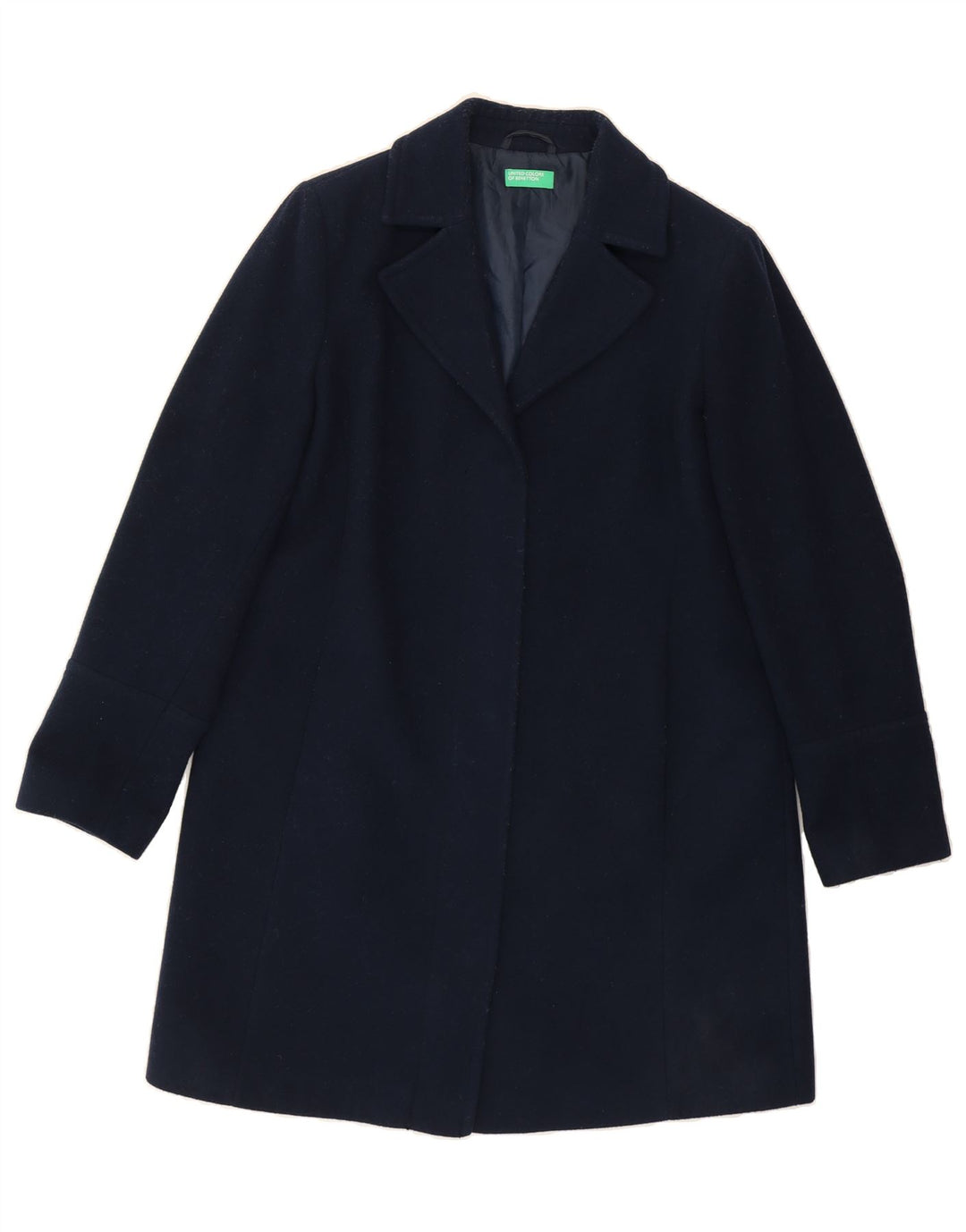 BENETTON Womens Open Overcoat UK 16 Large Navy Blue Wool Vintage Benetton and Second-Hand Benetton from Messina Hembry 
