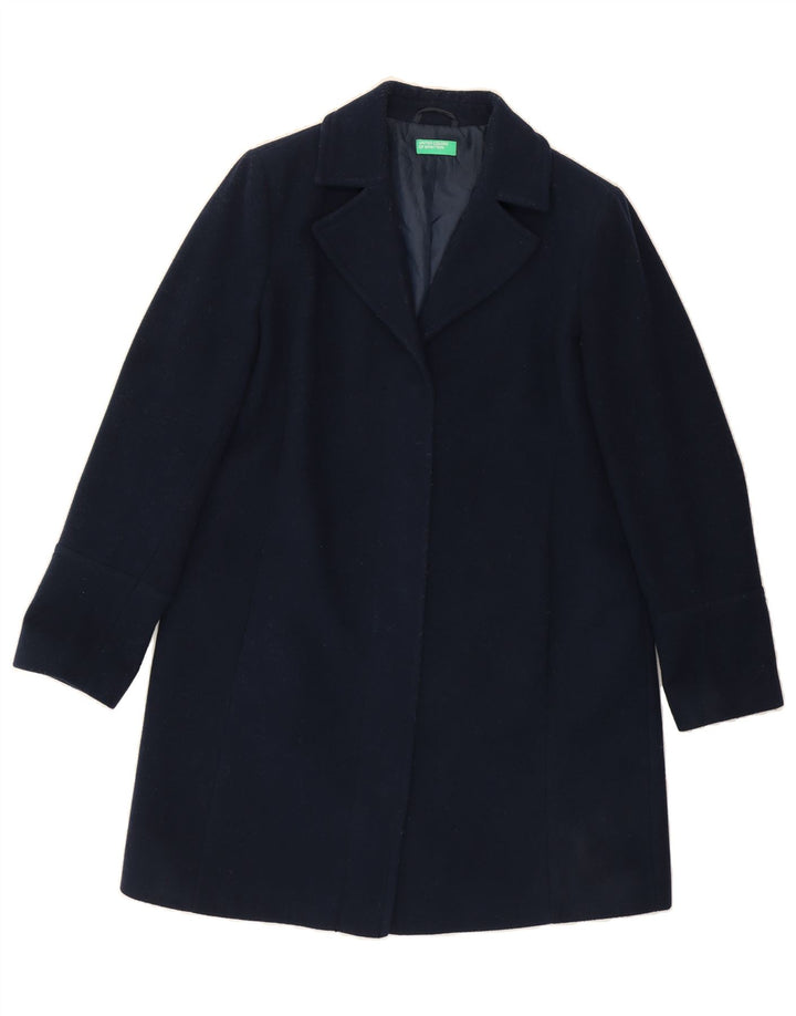 BENETTON Womens Open Overcoat UK 16 Large Navy Blue Wool Vintage Benetton and Second-Hand Benetton from Messina Hembry 