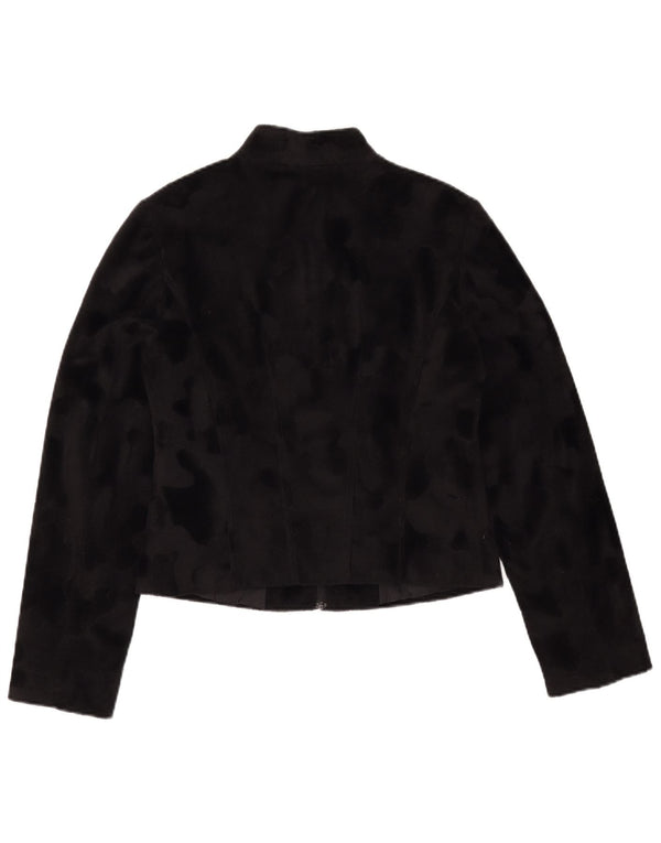 Jachetă Fleece Crop MOTIVI pentru femei IT 44 Medium Black Animal Print Poliester