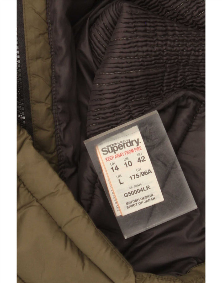 Jachetă căptușită cu glugă Superdry pentru femei UK 14 Medium Khaki Nylon