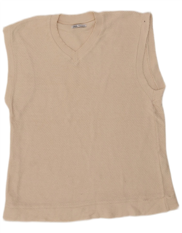 Zara Barbati Vesta Tank Top Bumbac Alb Murat Mediu