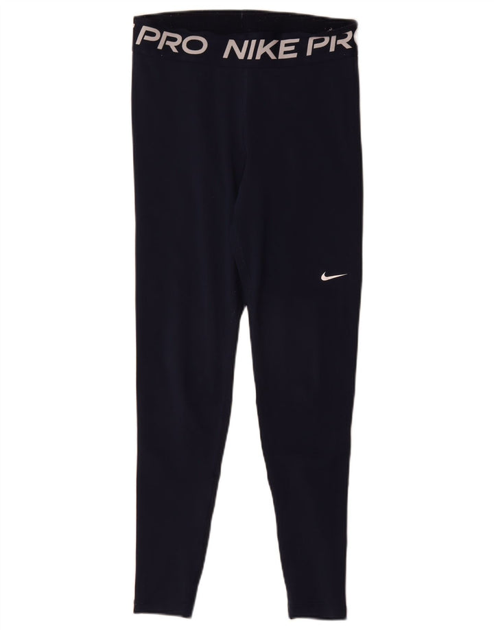 Leggings cu grafică Nike Dri Fit pentru femei UK 12 Poliester mediu albastru bleumarin