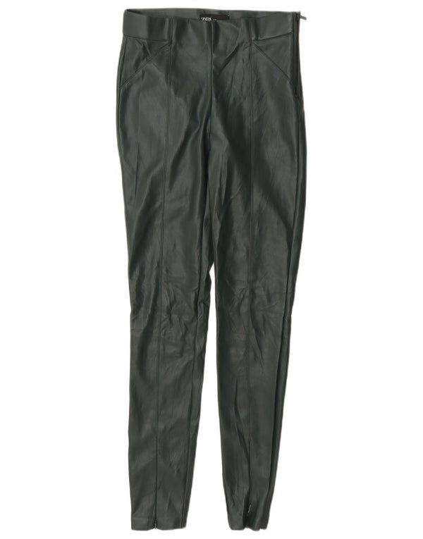 Pantaloni skinny din piele artificială pentru femei Zara XS L24 L28 Poliester verde