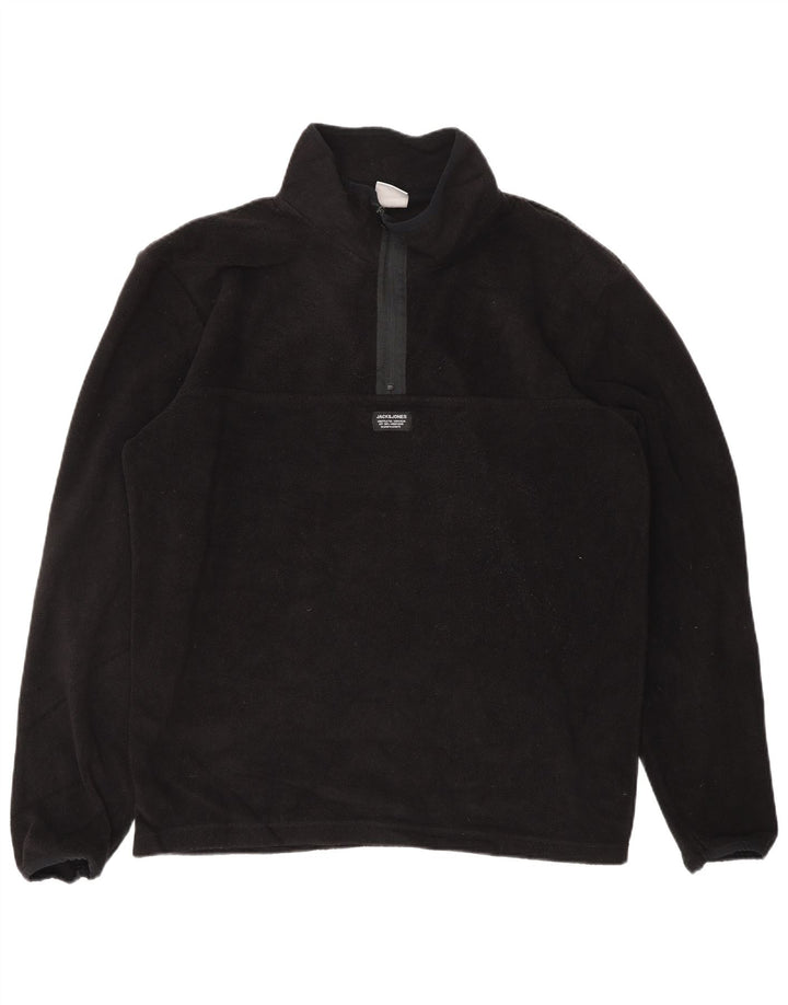 JACK & JONES Pulover pentru bărbați, cu fermoar și gât, XL, poliester negru