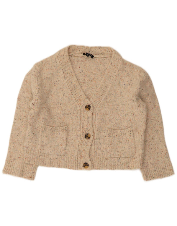 Whistles Pulover cardigan cu mâneci 3/4 pentru femei UK 10 mic bej cu pete