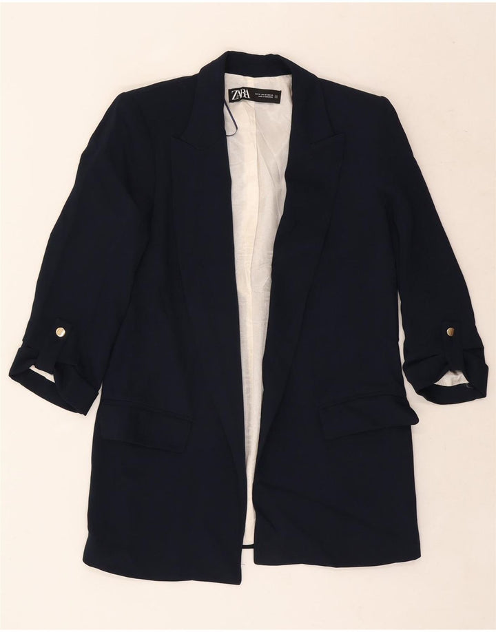 Jachetă pentru femei Zara cu mâneci 3/4 deschise, UK 6 XS, poliester bleumarin