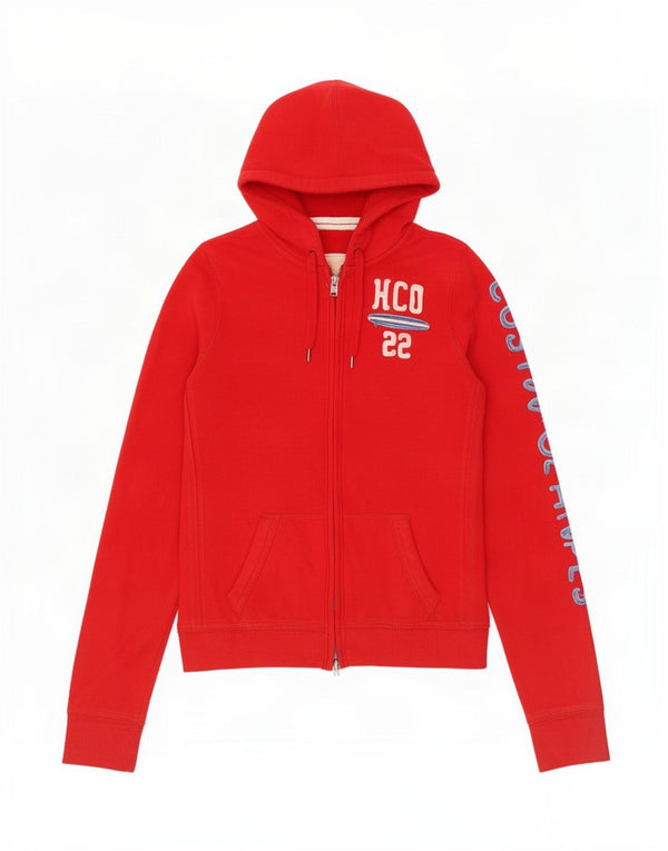 Pulover pentru femei Hollister Graphic Zip Hoodie UK 12 Bumbac roșu mediu