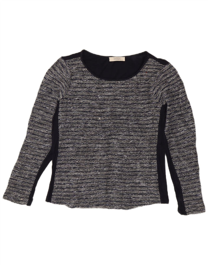 Oasis Top pentru femei cu mânecă lungă UK 10 Mic bleumarin poliester cu dungi
