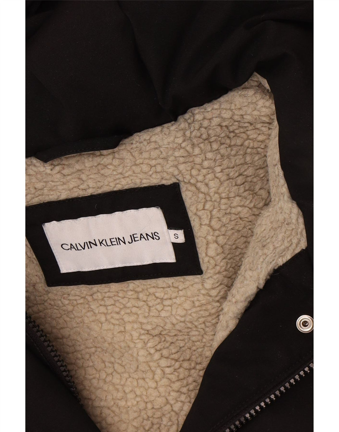 Jachetă parka supradimensionată pentru femei Calvin Klein Jeans Sherpa UK 10 Small Black