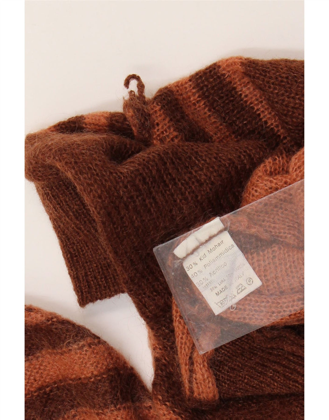 VINTAGE Pulover cu gât rulat pentru femei UK 14 Mohair mare cu dungi maro