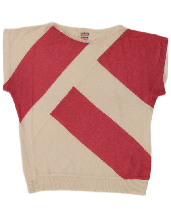 Pulover vintage pentru femei cu gât de barcă UK 12 Medium White Dunge
